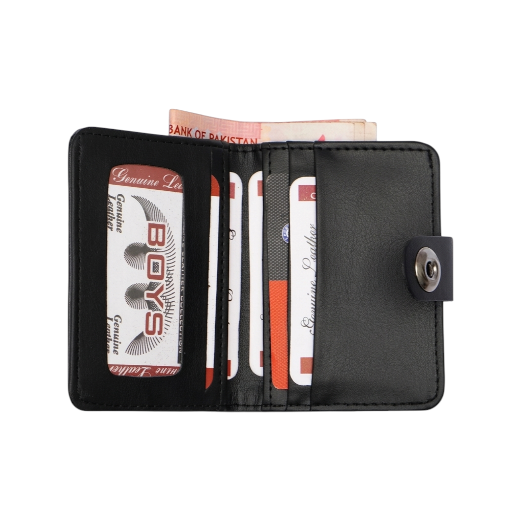 Magnetic Button Card Wallet for Men & Women – Black
