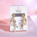 Golden Floral Pearl Earrings for Women